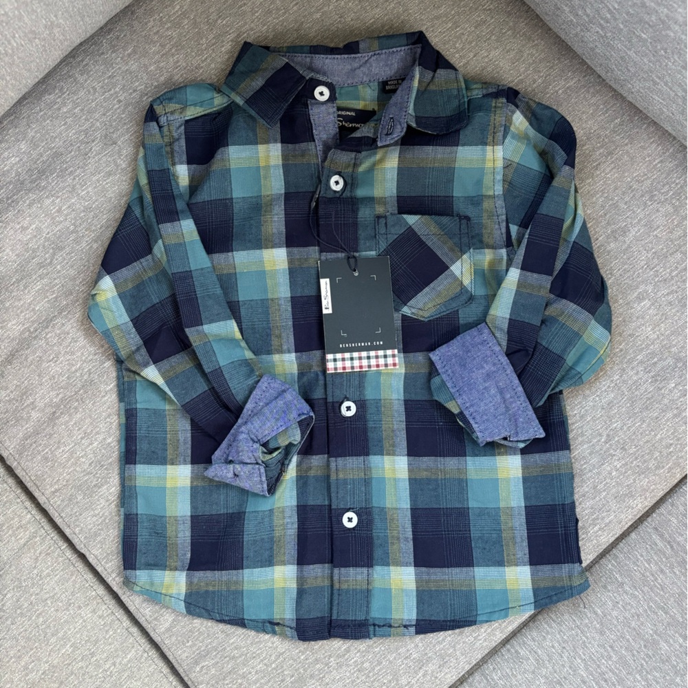 Ben Sherman Kids Plaid Shirt in Navy and Teal